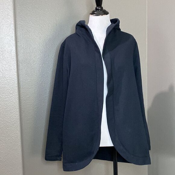 Marled Black Hooded Sweatshirt Open front Cardigan Sweater - Picture 4 of 11